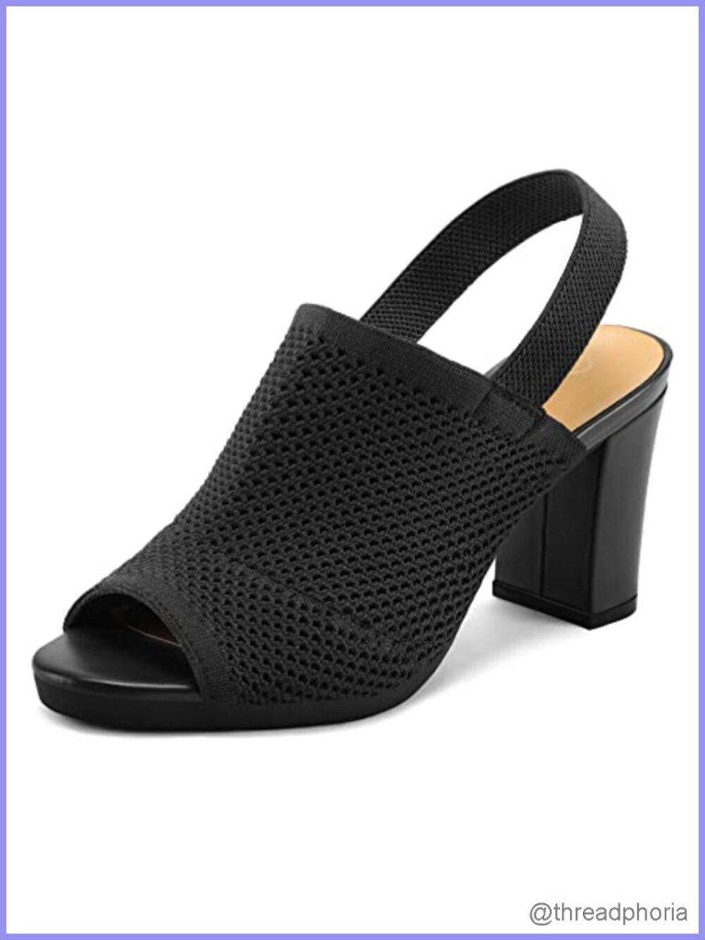 Chunky Block High Heels Slingback Open Toe Knit Sandals 3 Inch
